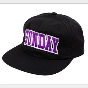 SUNDAY BLOCKHEAD 5-PANEL HAT
Black w/ Purple+White Embroidery